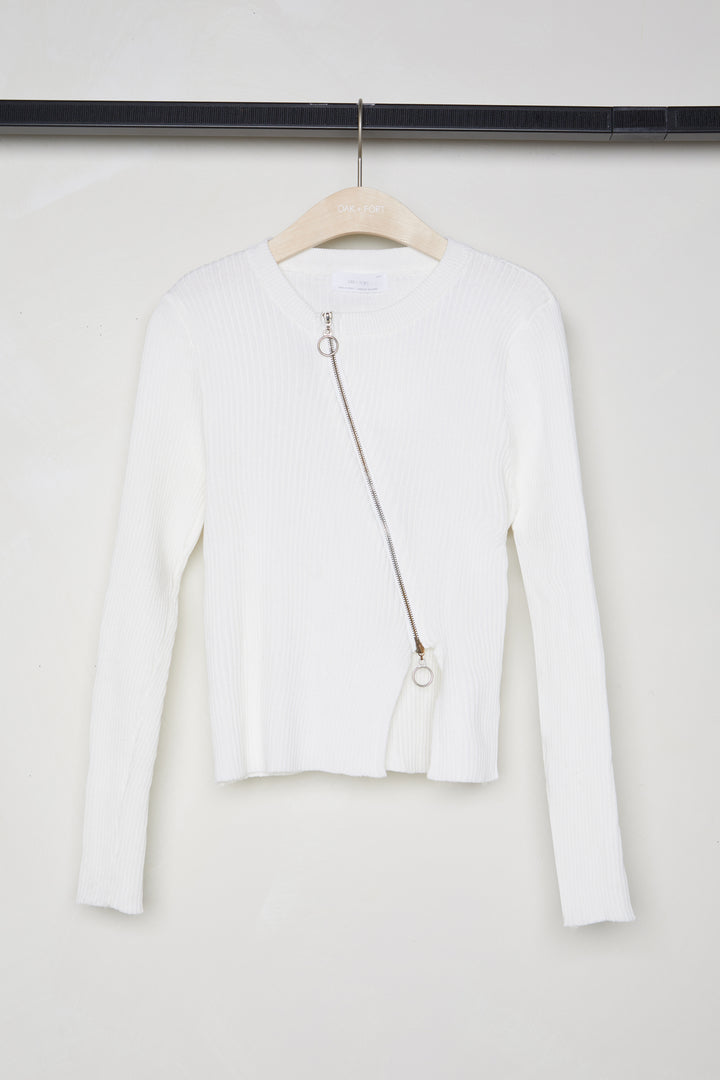 ASYMMETRICAL ZIP FRONT TOP in White — alternate angle