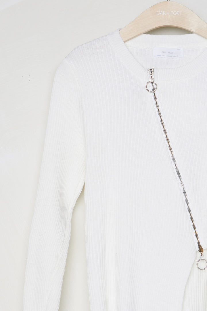 ASYMMETRICAL ZIP FRONT TOP in White — alternate angle