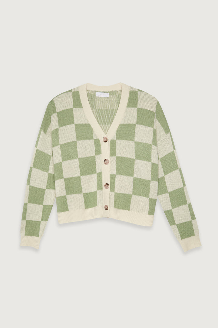 CHECKERED CARDIGAN in Mint Checker — alternate angle