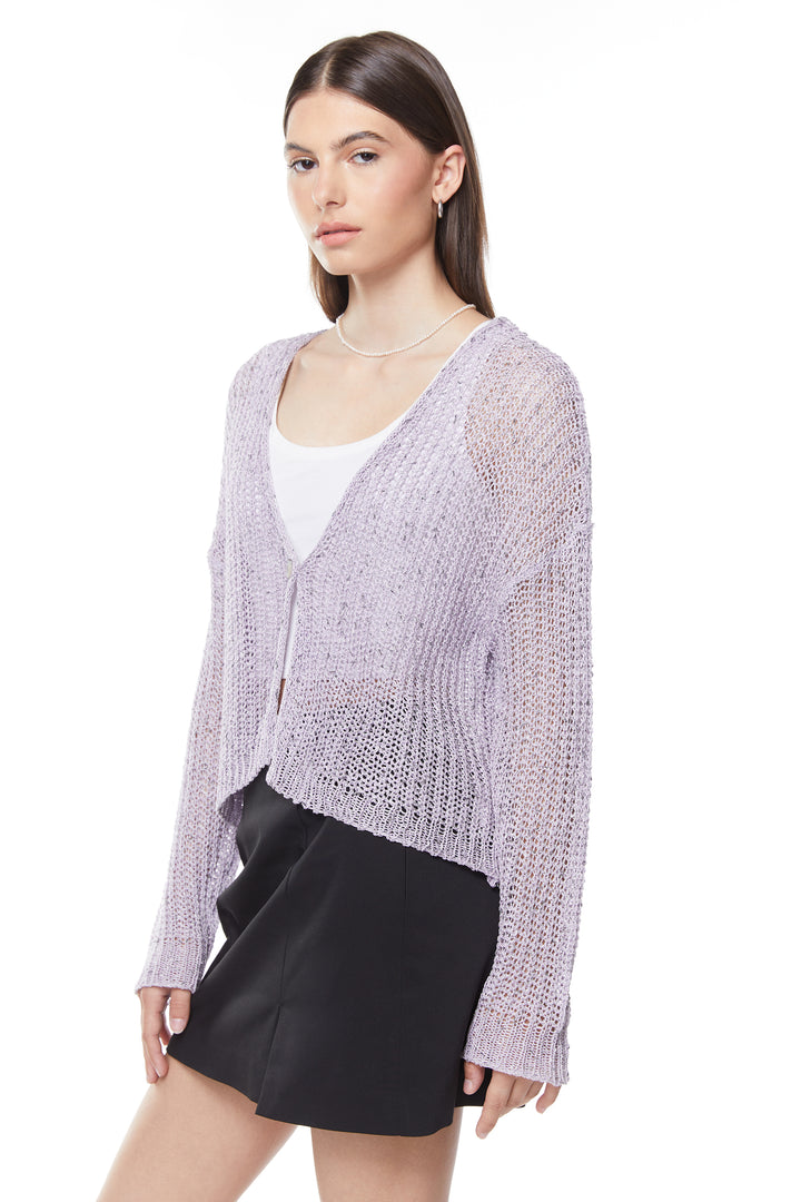 LIGHTWEIGHT KNIT CARDIGAN in Purple — alternate angle