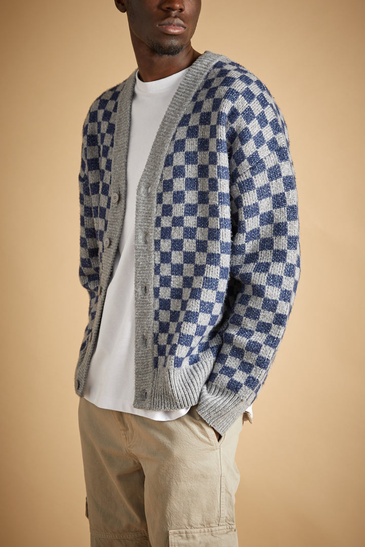 CHECKERED CARDIGAN in Navy Checker — alternate angle