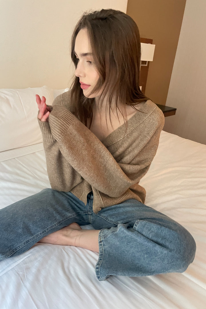 BUTTON UP CARDIGAN in TAUPE — alternate angle