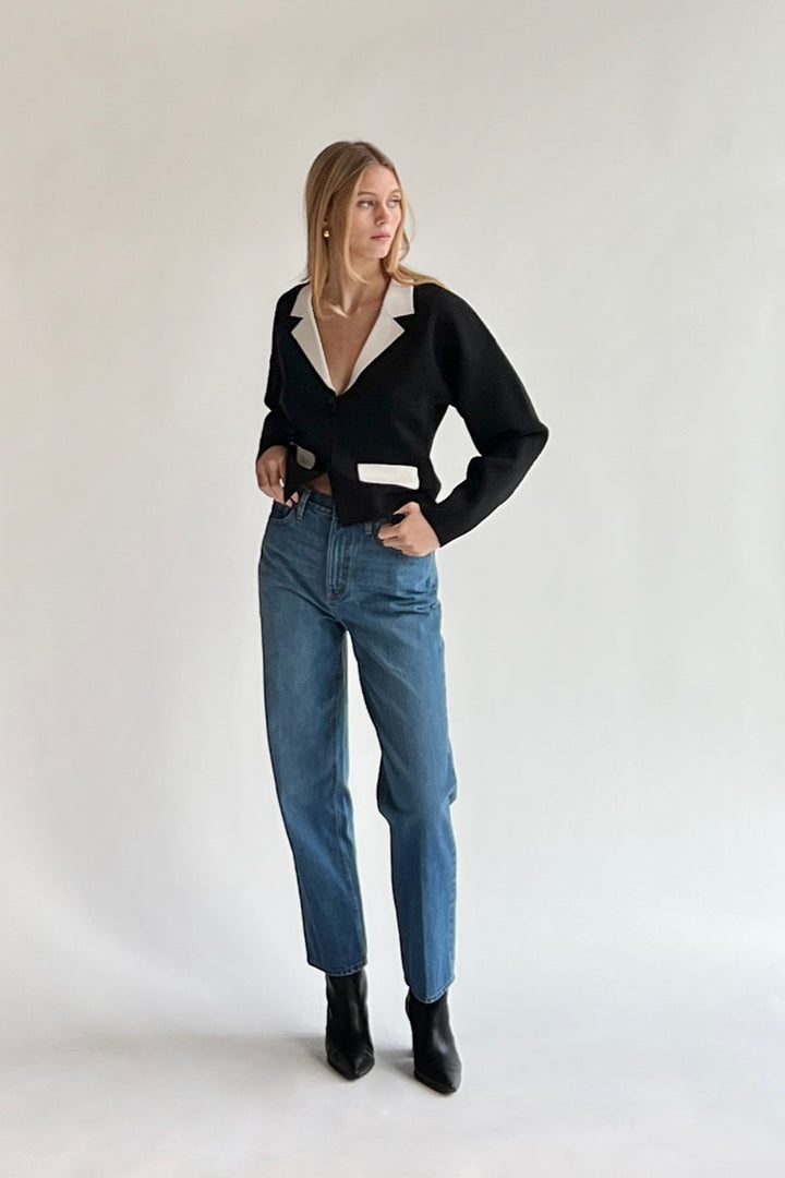 COLLARED CARDIGAN in Black Cream — alternate angle
