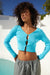 Cropped button front cardigan in turquoise — main image