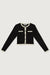Cropped contrast trim cardigan in black cream — main image