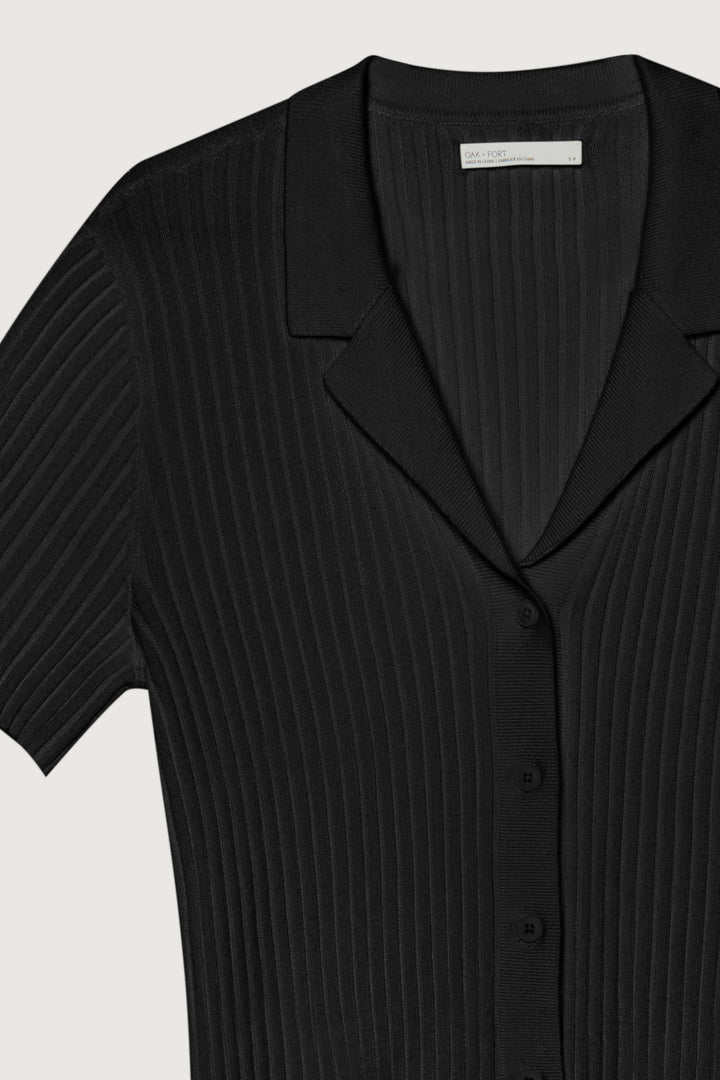 RIBBED BUTTON UP CARDIGAN in Black — alternate angle