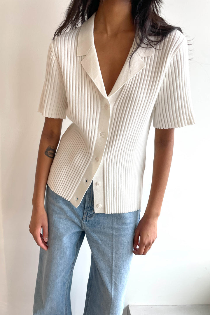 RIBBED BUTTON UP CARDIGAN in Cream — alternate angle