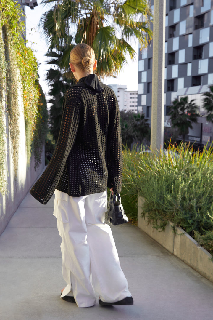 CROCHET BUTTON-UP CARDIGAN in Black — alternate angle