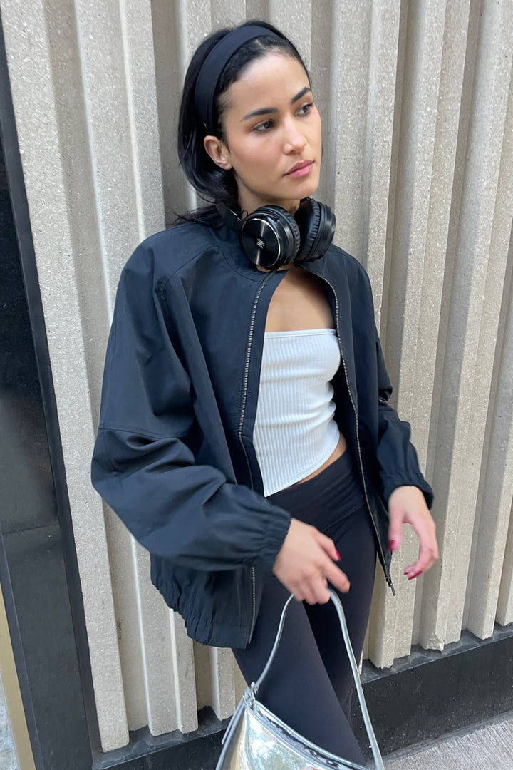 COTTON NYLON COACH JACKET in Black — alternate angle