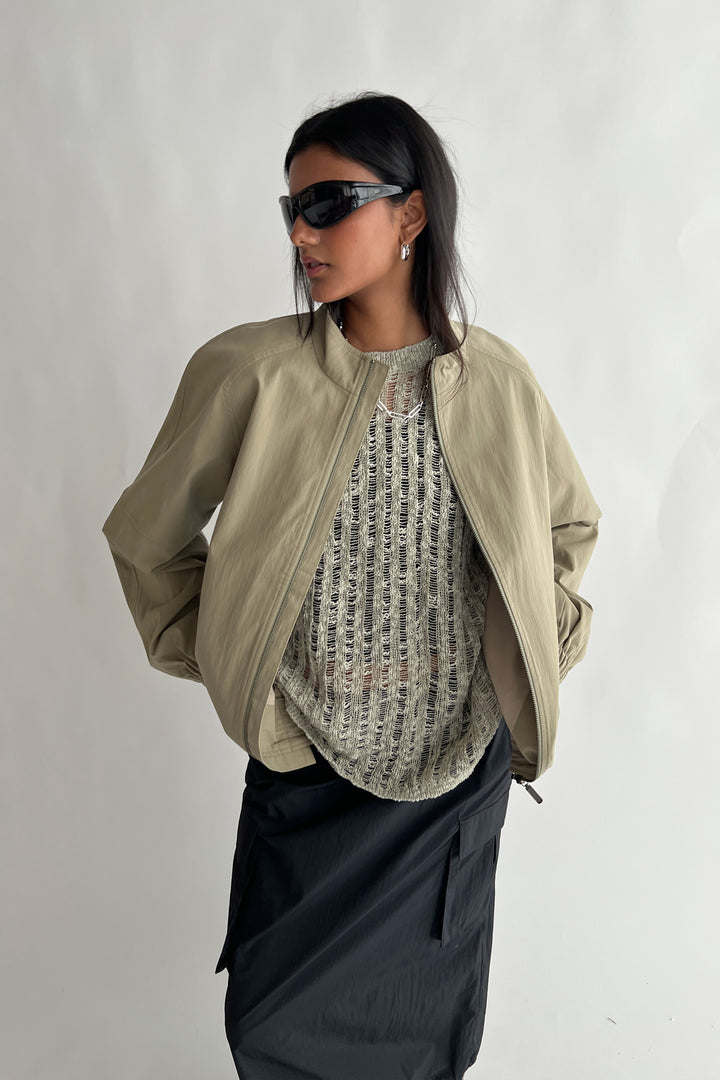 COTTON NYLON COACH JACKET in Dark Aloe — alternate angle