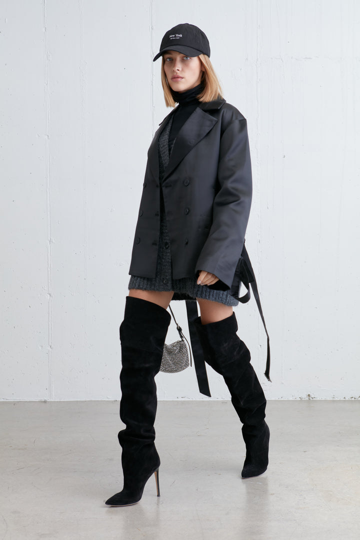 SATIN TRENCH JACKET in Black — alternate angle