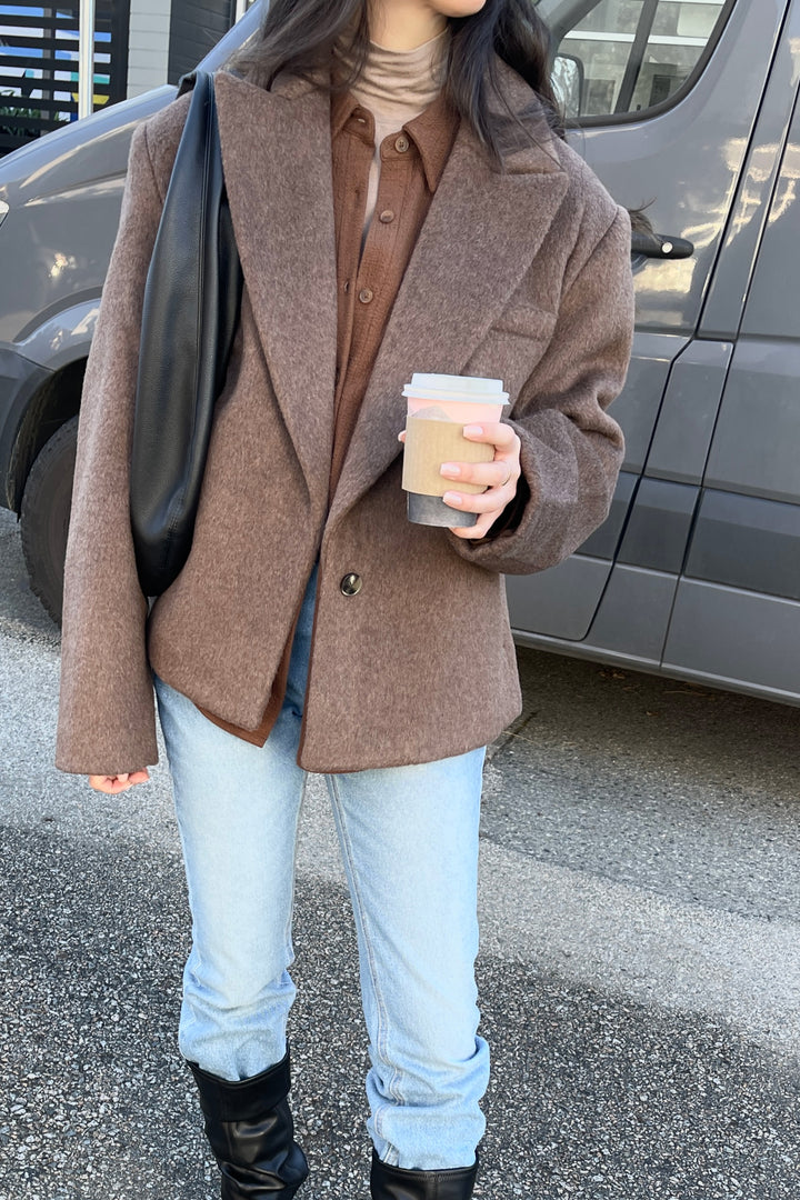 SHORT WOOL BLEND COAT in HEATHER DARK BROWN — alternate angle