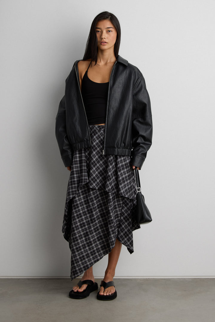 VEGAN LEATHER BOMBER JACKET in Black — alternate angle