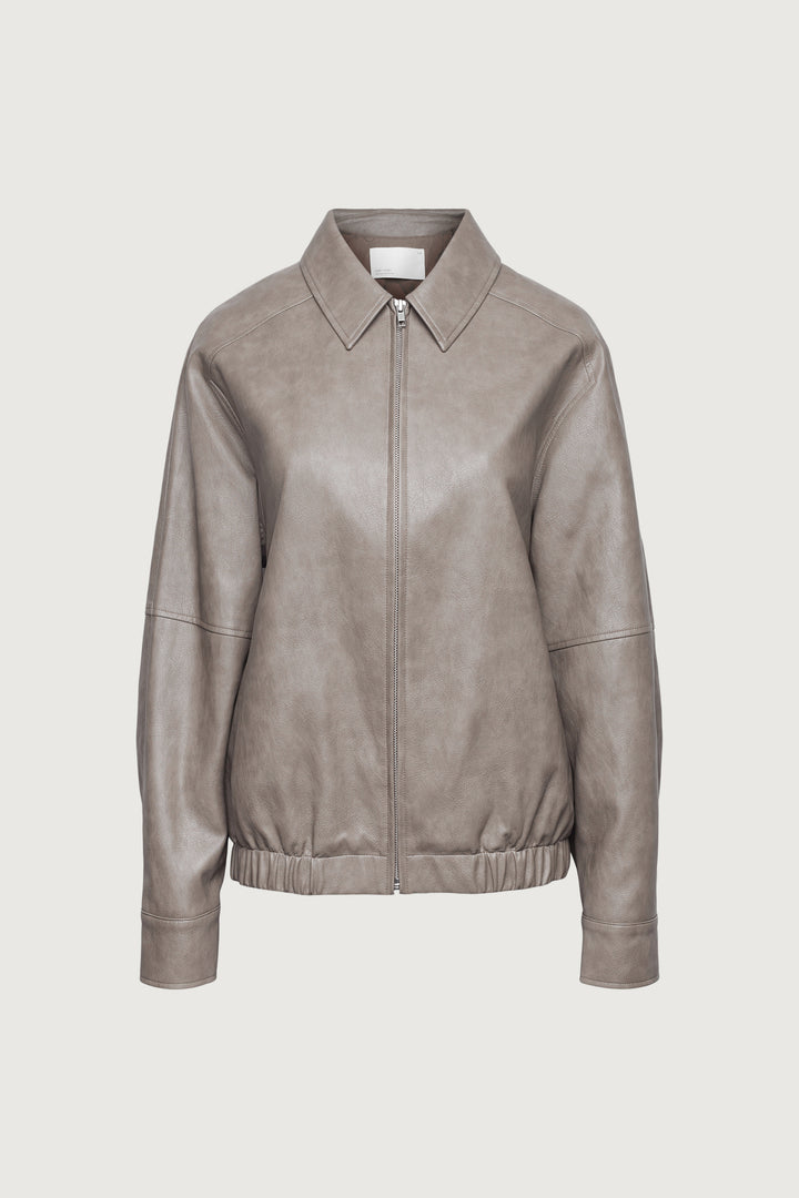 VEGAN LEATHER BOMBER JACKET in Brindle — alternate angle