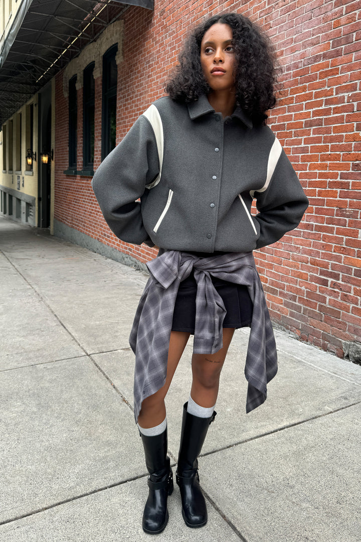 VARSITY WOOL BLEND BOMBER in Gunmetal — alternate angle