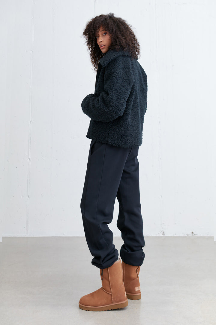 CROPPED SHEARLING BOMBER JACKET in Black — alternate angle