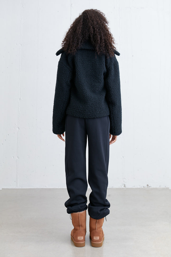 CROPPED SHERPA BOMBER JACKET in Black — alternate angle