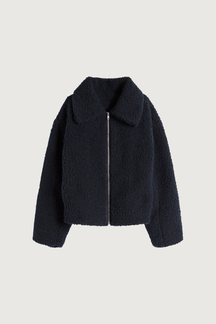 CROPPED SHEARLING BOMBER JACKET in Black — alternate angle