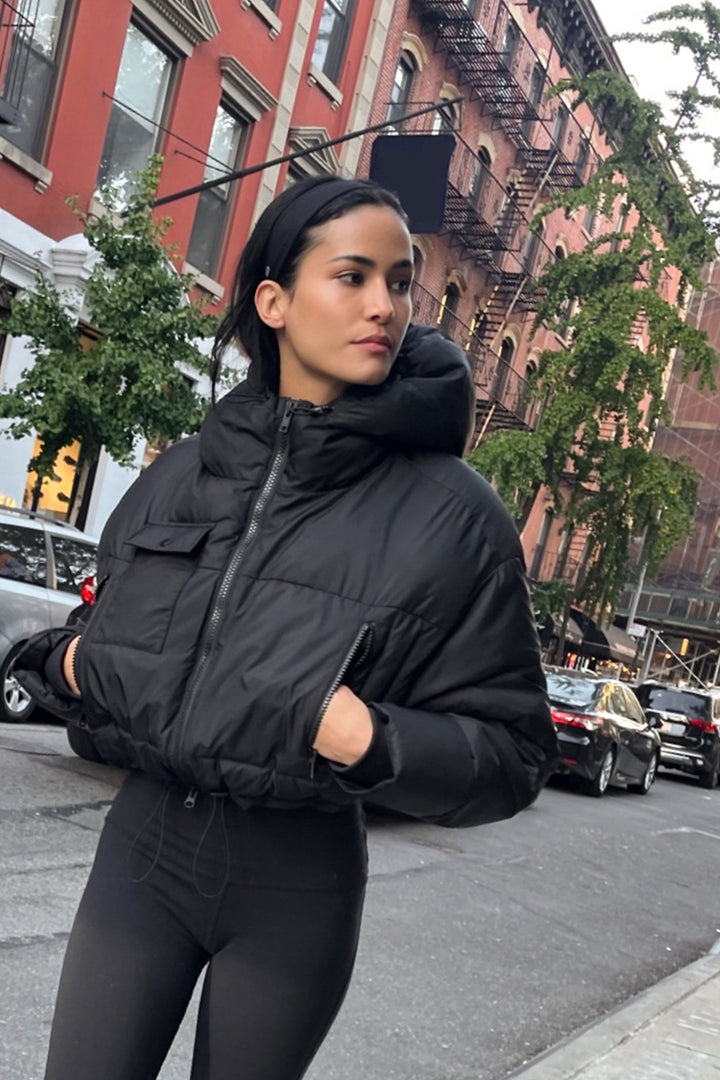 CROPPED PUFFER JACKET in Black — alternate angle
