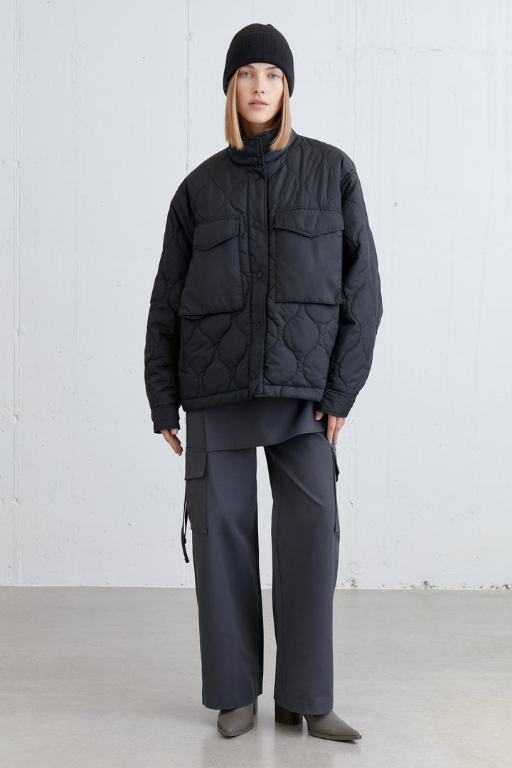 QUILTED PUFFER SHACKET in Black — alternate angle
