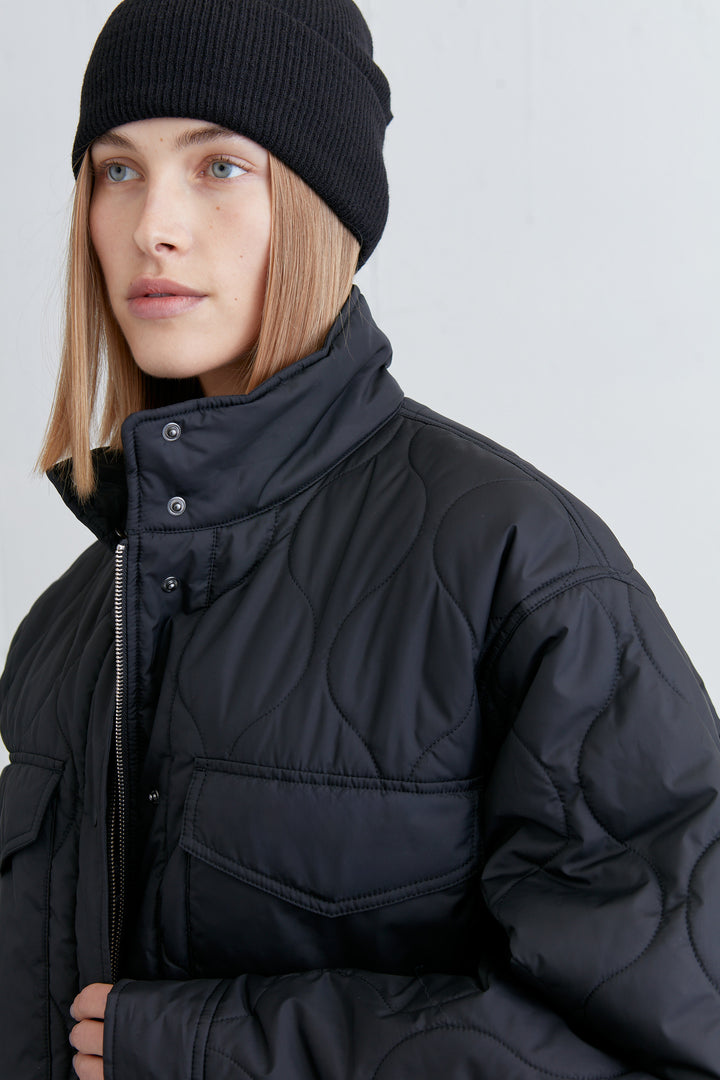 QUILTED PUFFER SHACKET in Black — alternate angle