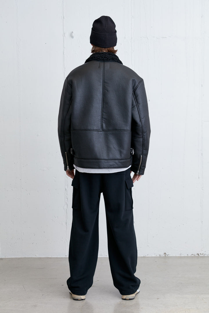 VEGAN LEATHER SHERPA JACKET in Black — alternate angle