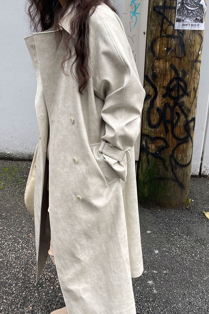 VEGAN LEATHER TRENCH COAT in Pelican — alternate angle