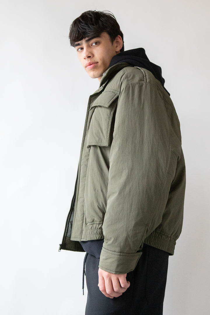 LS OVERSIZED NYLON BOMBER JACKET| OAK + FORT in Grape Leaf — alternate angle
