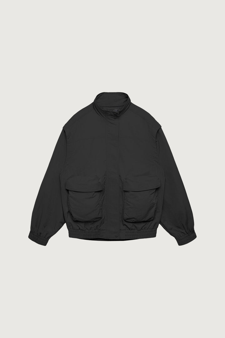 NYLON BOMBER WITH ZIP-OFF SLEEVES in Black — alternate angle