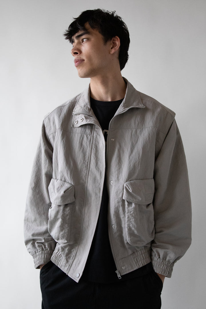 NYLON BOMBER WITH ZIP-OFF SLEEVES in Paloma — alternate angle