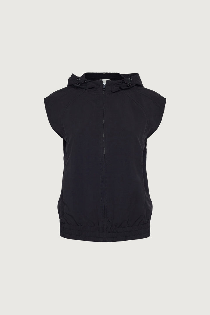 NYLON HOODED ZIP-UP VEST in Black — alternate angle