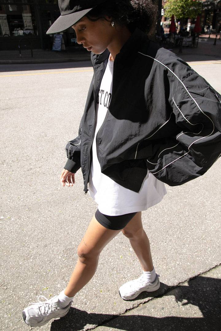 NYLON TRACK ZIP-UP JACKET in Black — alternate angle