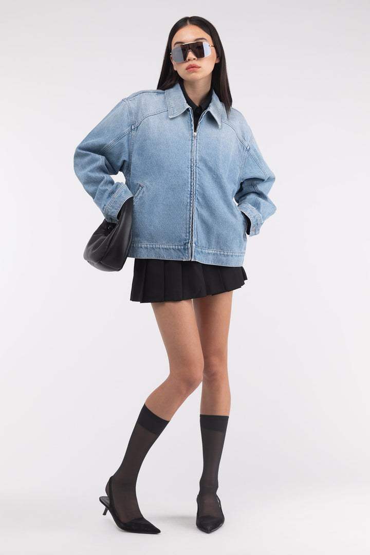 DENIM BOMBER JACKET in Light Stone — alternate angle