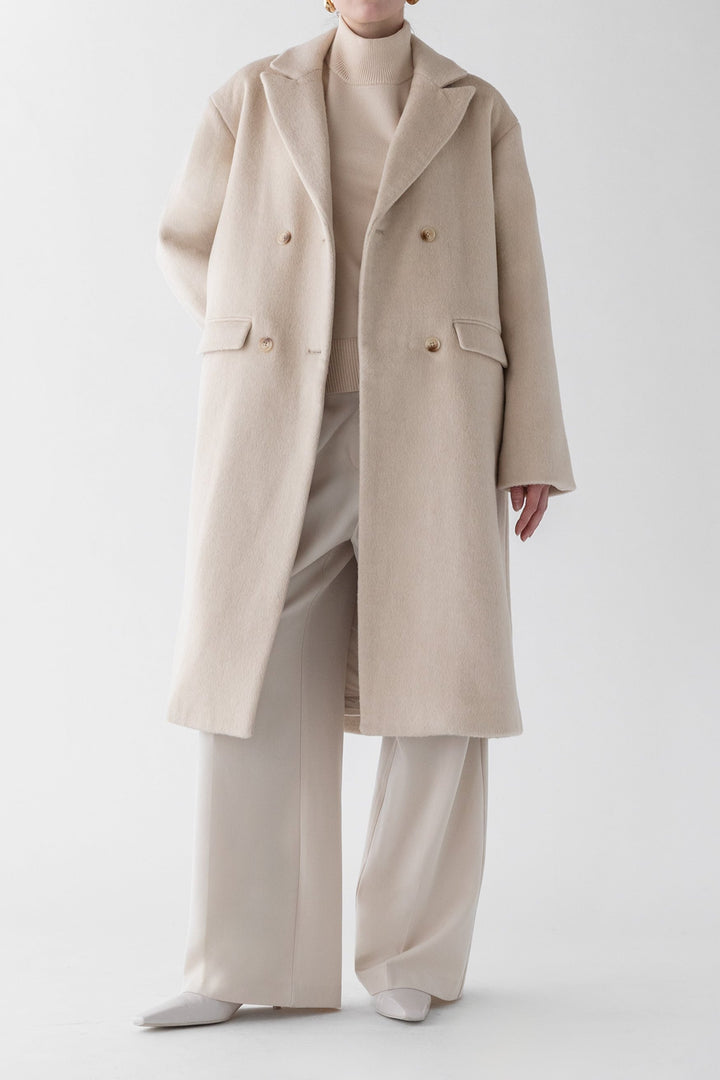 WOOL-BLEND DOUBLE-BREASTED COAT in Heather Simply Taupe — alternate angle