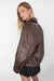 Distressed vegan leather bomber jacket in dark cocoa — main image