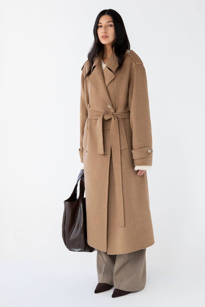 BRUSHED WOOL-BLEND BELTED COAT in Malt Ball — alternate angle