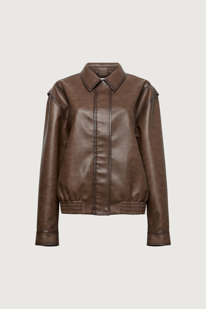 VINTAGE INSPIRED VEGAN LEATHER BOMBER JACKET
