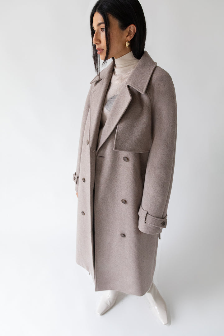 WOOL-BLEND TRENCH COAT in Mocha Meringue — alternate angle
