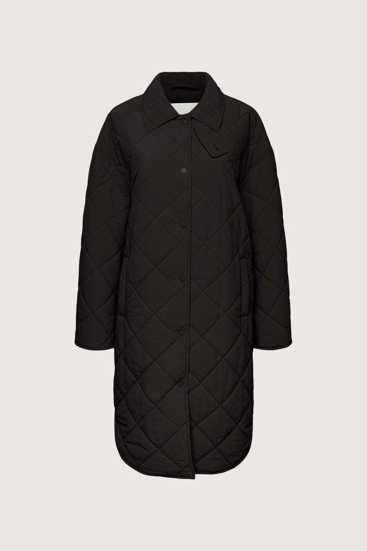 QUILTED PUFFER MIDI SHACKET in Black — alternate angle