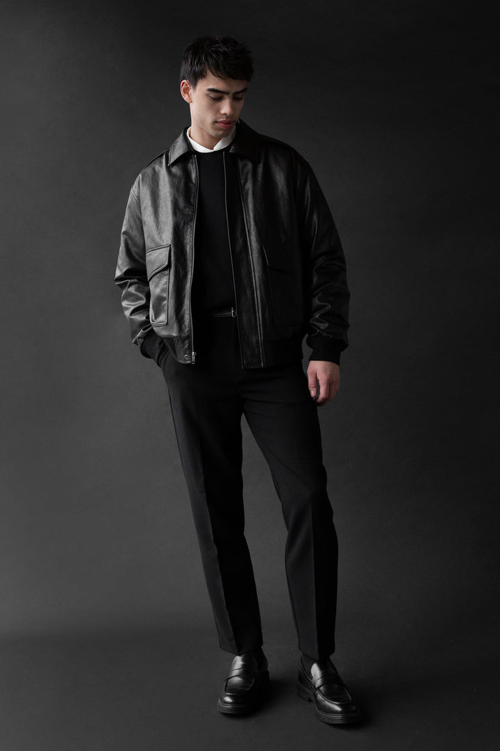 VEGAN LEATHER BOMBER JACKET