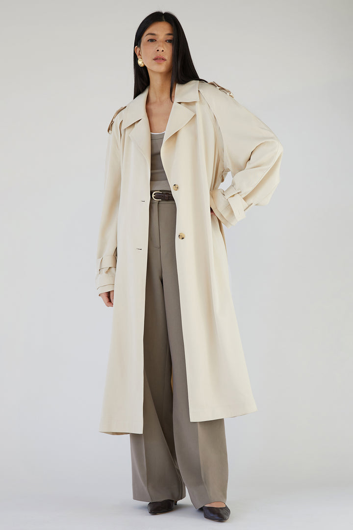 FLOWY TRENCH COAT in Fog — alternate angle