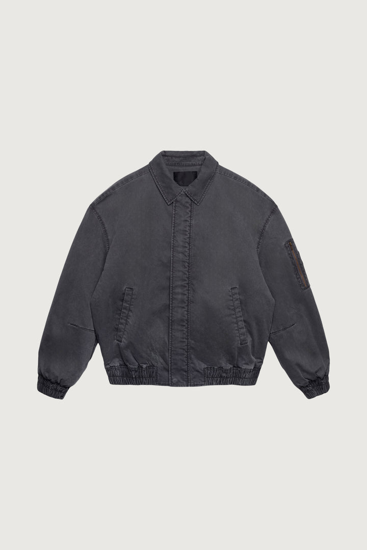 WASHED EFFECT COTTON UTILITY BOMBER JACKET in Washed Black — alternate angle