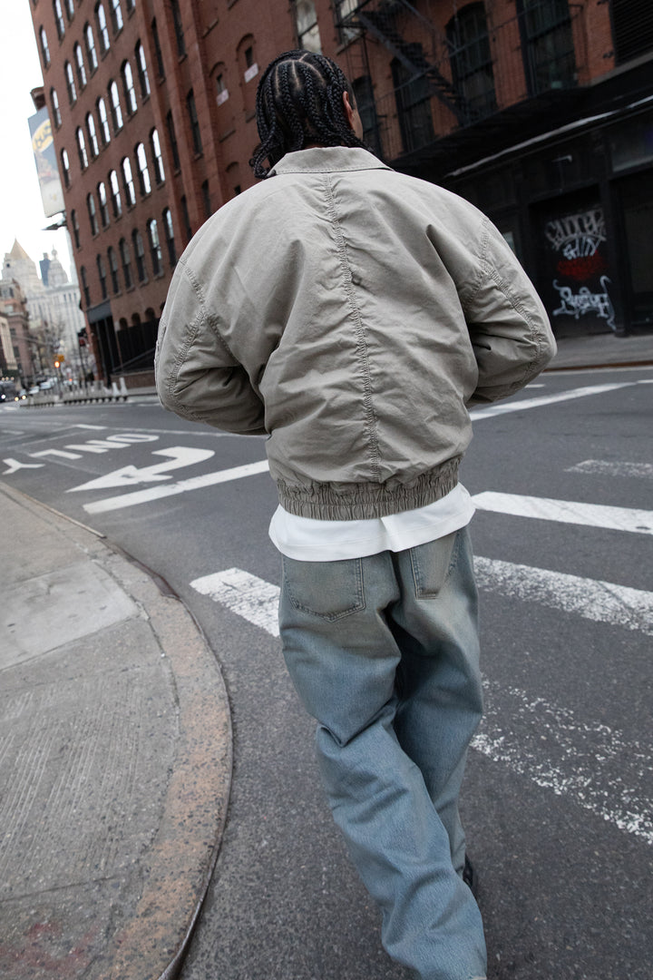 WASHED EFFECT COTTON UTILITY BOMBER JACKET