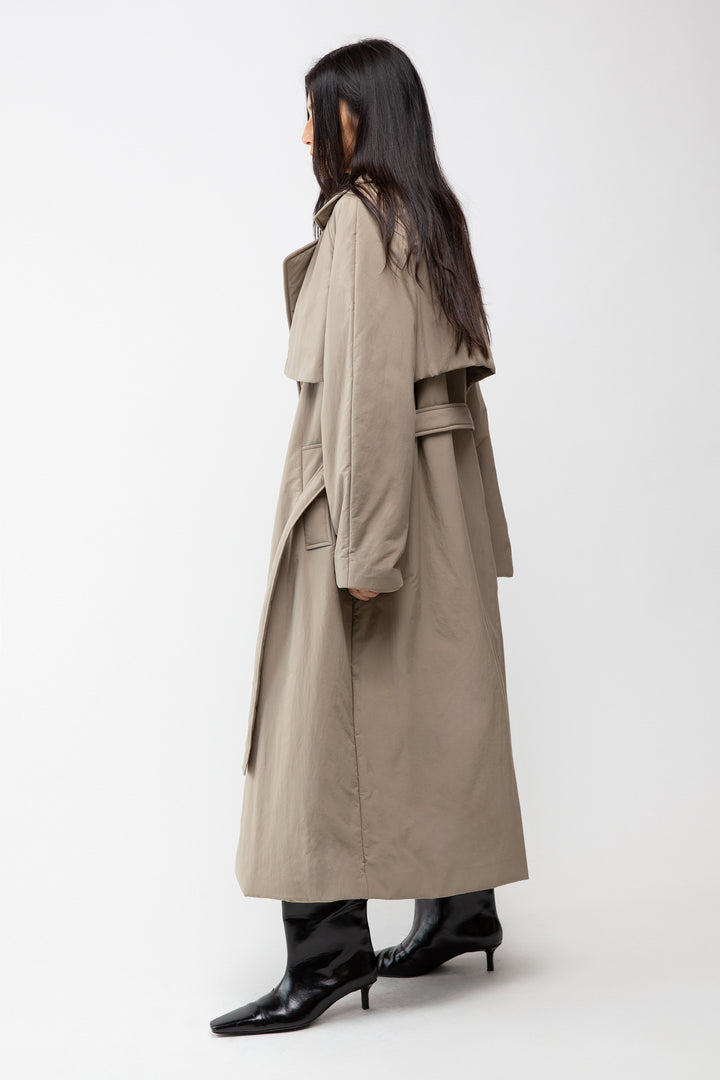 OVERSIZED PUFFER TRENCH COAT in Taupe — alternate angle