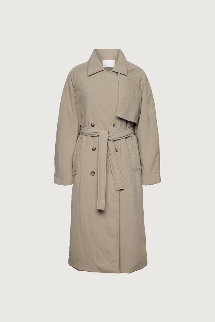 OVERSIZED PUFFER TRENCH COAT in Taupe — alternate angle