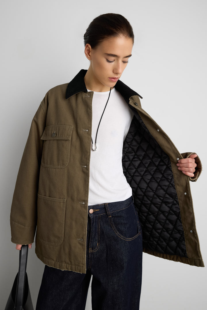 WATER RESISTANT CHORE JACKET in Dark Olive — alternate angle