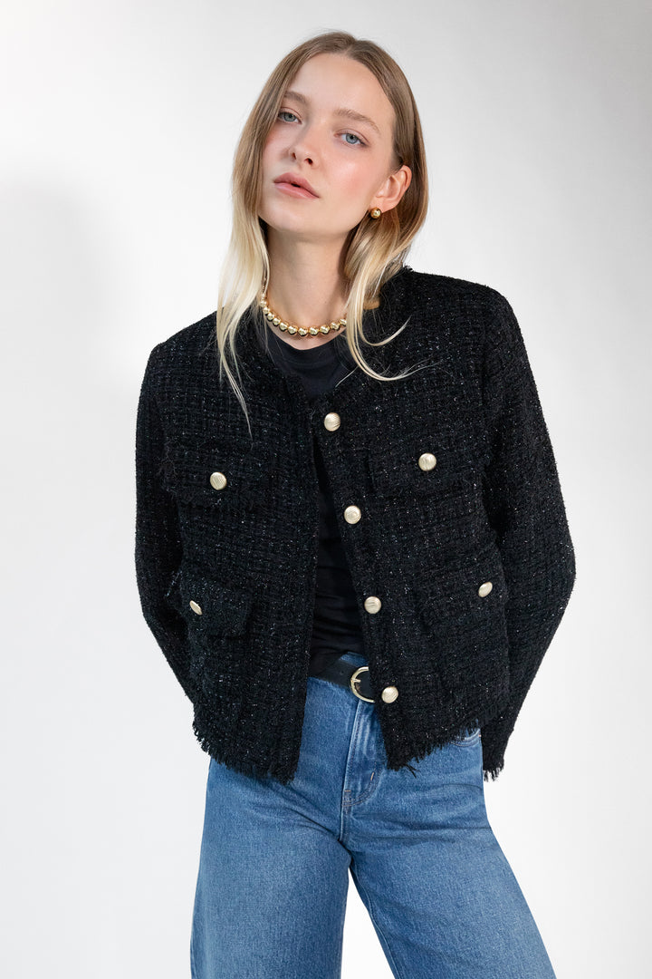 CROPPED TWEED JACKET in Black — alternate angle