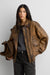 Genuine leather brown distressed bomber jacket in brown — main image