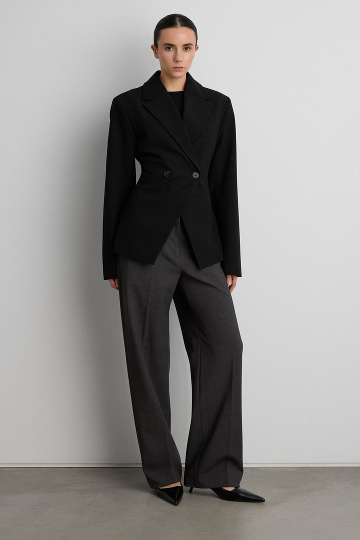 CINCHED WAIST DOUBLE-BREASTED BLAZER in Black — alternate angle