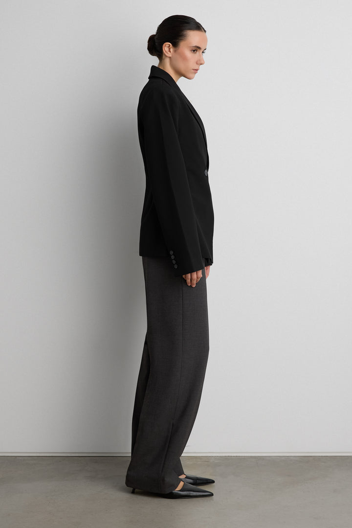 CINCHED WAIST DOUBLE-BREASTED BLAZER in Black — alternate angle